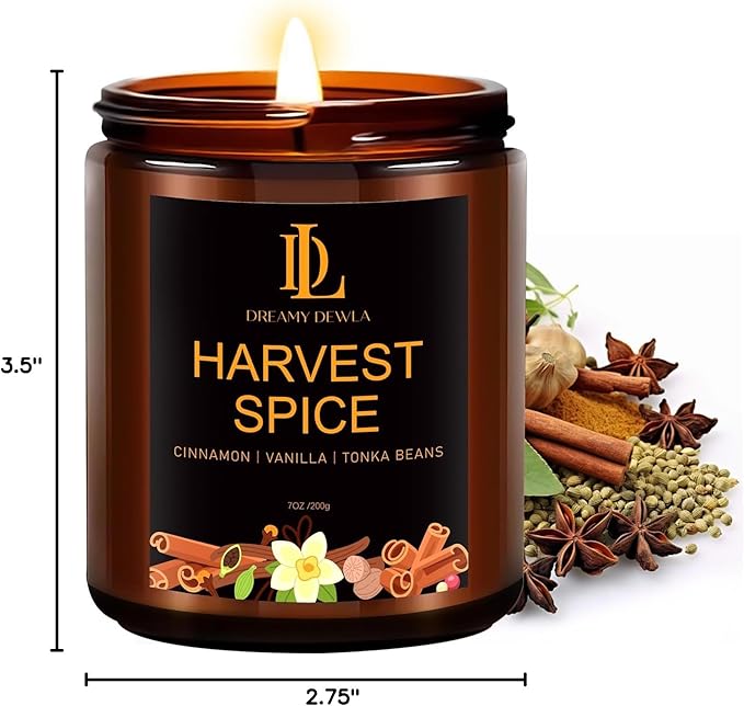 Fall Candle | Harvest Spice Scented Candle - Autumn Home Decor, 7oz Autumn Soy Candles with 50hr Burn Time, Holiday Thanksgiving Fall Gifts for Women Men