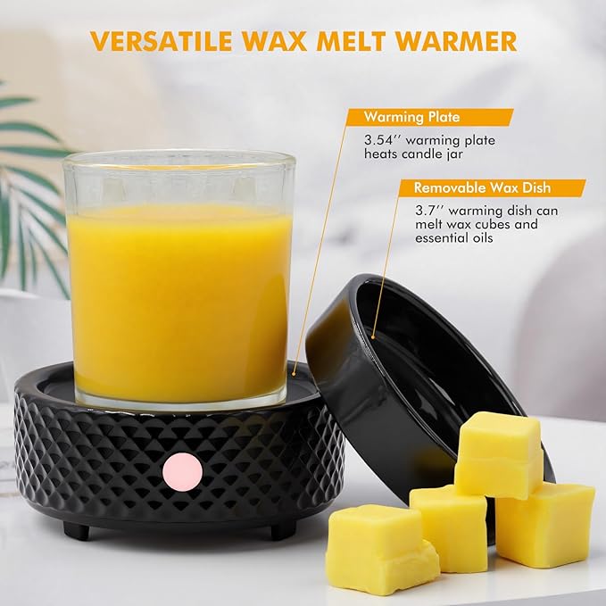 Wax Melt Warmer with Timer Ceramic 4-in-1 Candle Warmer with Auto Shut-Off for Scented Wax Melts, Candle Jars, Essential Oil, Coffee Cup Warmer Wax Burner Home Decor Fragrance Gifts for Women - Black