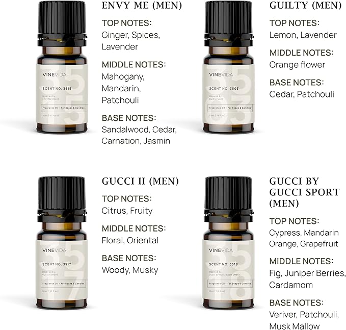 VINEVIDA [Set of 8] Luxury Scents for Candle Making, Made in USA Candle Fragrance Oil, Soap Making Essential Oils, Diffuser Oil Scents