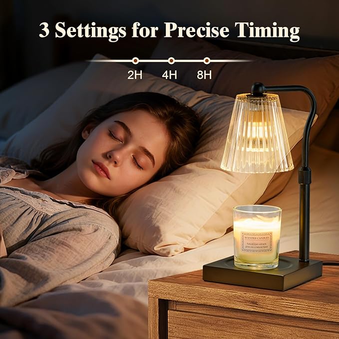 Shevvi Candle Warmer Lamp with Timer, Dimmable Candle Warmer for Jar Candles, Gifts for Women Mom, Height Adjustable Wax Melt Warmer, House Warming Birthday Gift, New Home Decor, Black