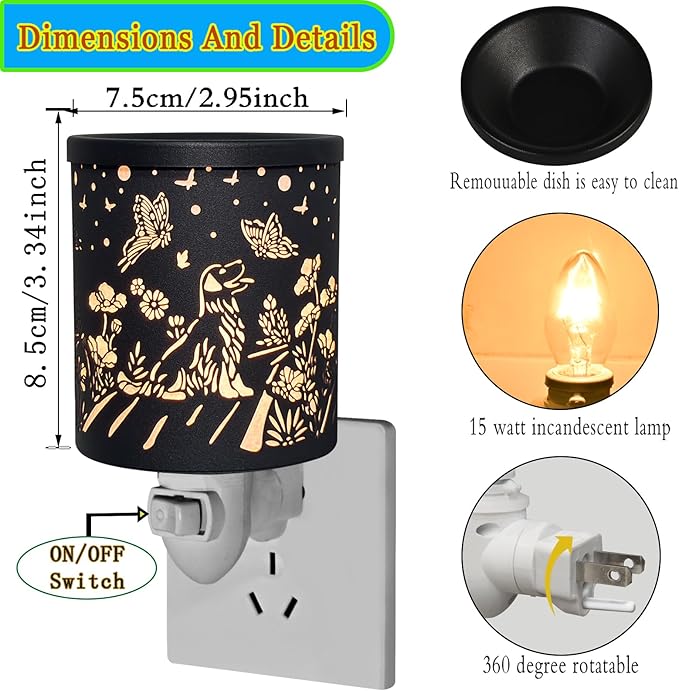 Plug in Wax Warmer for Scented Wax melt Warmer Scentsy Wax Warmer for Fragrance Oil Candle Warmer for Office Bedroom Gift & Home Decor（Dog and Butterfly）