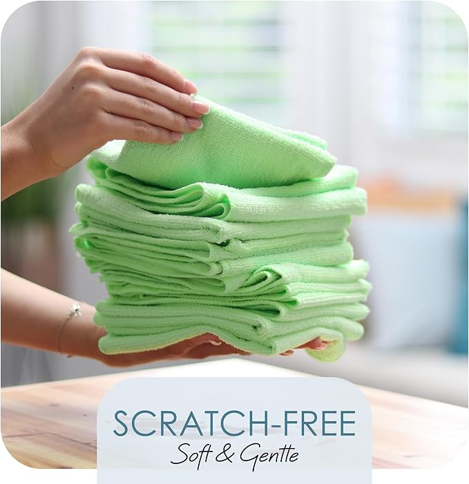 Hearth & Harbor Microfiber Cleaning Cloth, Microfiber Towels for Cars 144 Pack Washcloths, Green Cleaning Rags, Reusable Microfiber Towel, Microfiber Cloth Rags for Cleaning, Lint Free Cloth