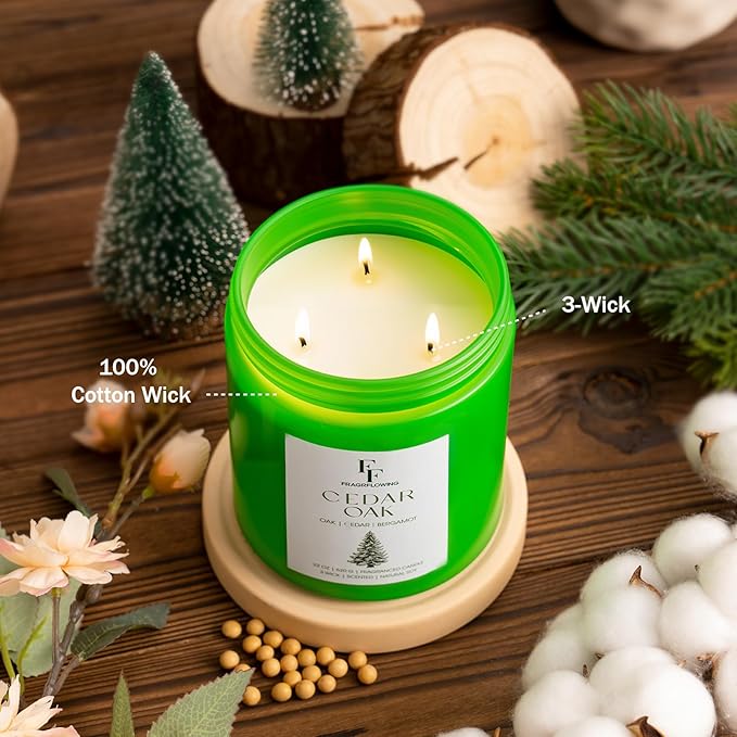 Cedar Oak Large Christmas Tree Candle, 3-Wick 22oz Long Lasting Scented Candle, Natural Soy Wax Aromatherapy Candle for Home, Holiday Candle Gifts for Women Men
