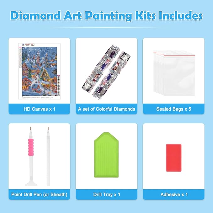 MOGTAA Christmas Diamond Art Kits for Adults, 5D Full Drill Winter Diamond Painting Kits for Adults Beginner, DIY Landscape Round Diamond Dots for Adults, Gem Art for Home Wall Decor 12 X 16 Inch