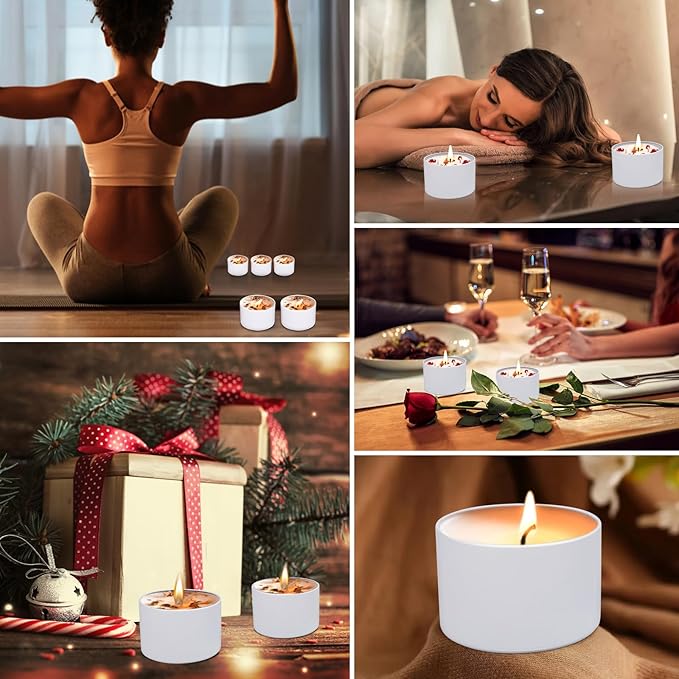 24-Pack Candle Jars, 12pcs 8oz + 12pcs 4oz Candle Tins with Metal Wood-Grain Printing Lids, Empty Candle Jars for Making Candles Bulk Candle Containers - White