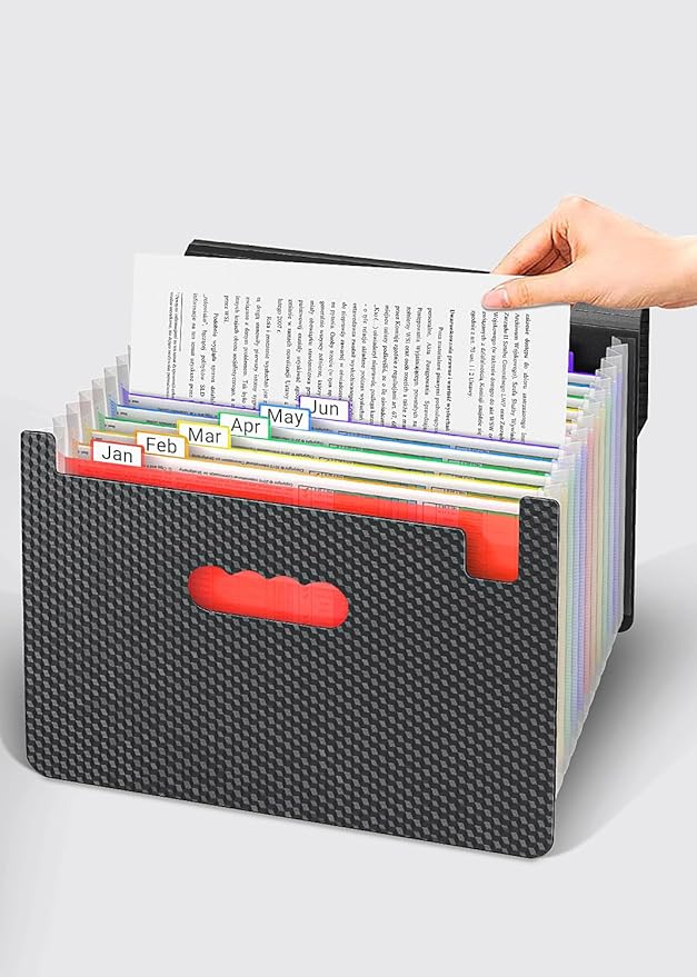 TOPCJ Expanding File Folders with Handle,Accordion File Organizer 13 Expandable Pockets,Portable Filing Box,Adjustable Support Strap,Colored Tabs,Paper Document Organizer,A4/Letter Size Diamond