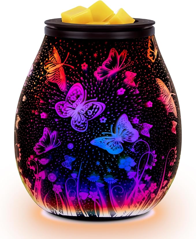 EQUSUPRO Wax Melt Warmer Wax Melter Wax Burner for Scented Wax Melts Electric Fragrance Warmer for Wax Cubes & Tarts, Vivid 3D Design 7 Colors LED Light Gift & Decor for Home Office (3D Butterfly)