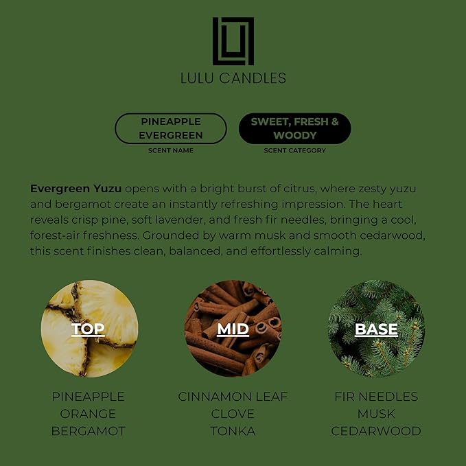 Lulu Candles | Pineapple Evergreen | Luxury Scented Soy Jar Candle | Hand Poured in The USA | Highly Scented Candles for Home Fragrance & Decor (9 Oz.)