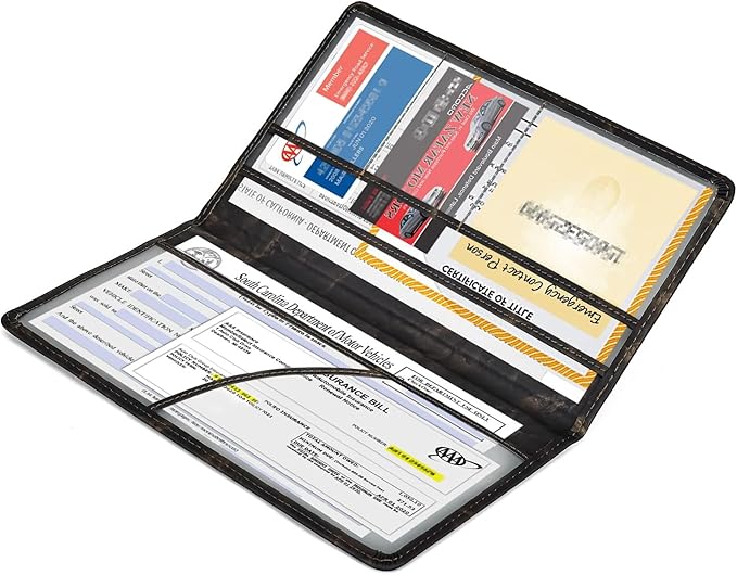 HERRIAT Car Registration and Insurance Card Holder,Marble Leather Vehicle Glove Box Automobile Documents Paperwork Wallet Case Organizer for ID, Key Contact Information Cards,Men&Women