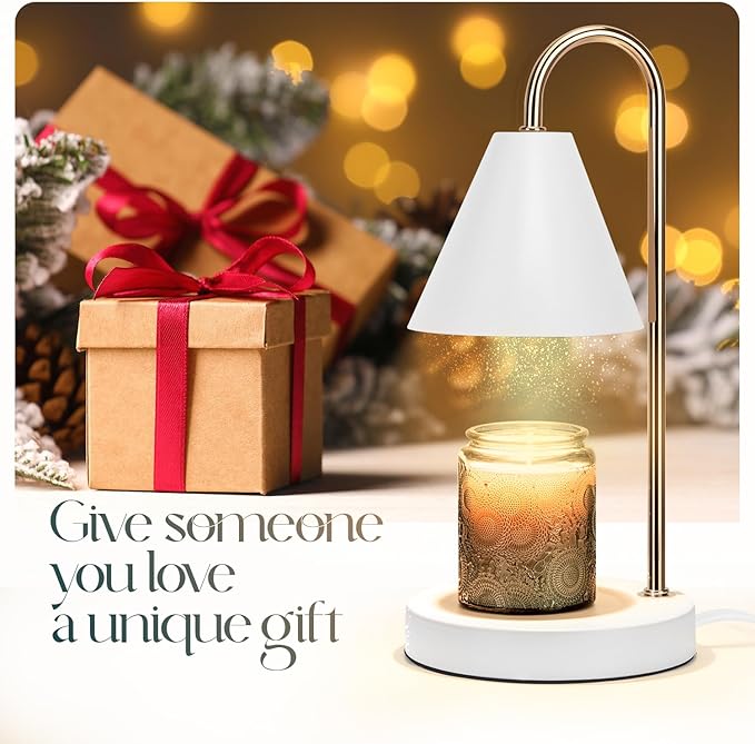 Aimoptg Candle Warmer Lamp,Electric Candle Warmer with Dimmable Light,Scented Wax Melter,No Smoke,Compatible with Various Jar,with 2 Light Bulbs,Home Decor-White