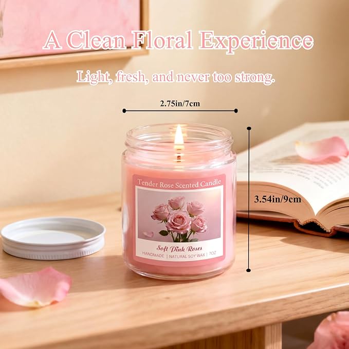 Homsolver Tender Rose Scented Candles, Natural Soy Candle Valentines Mothers Day Gifts for Mom Wife Her Girlfriend, Anniversary Birthday Gifts for Women, Novelty Jar Candle with 50+ Hours of Burn