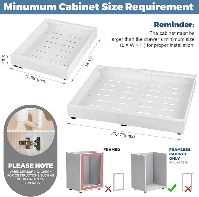 Pull-out Cabinet Organizer, ExpandableHeavy Duty Slide out Drawers Fixed with Adhesive Nano Film for Pots, Roll out Shelf Storage for Kitchen Base Cabinet Organization (white-2PCS)