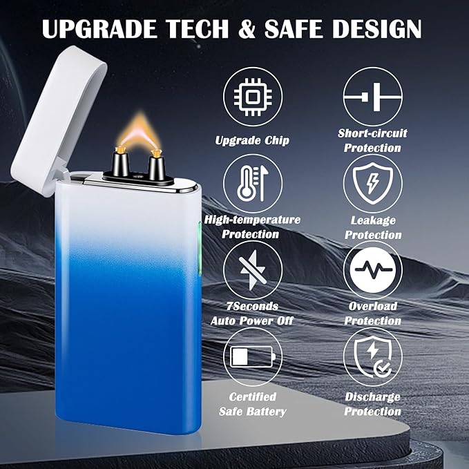 Plasma Lighter Rechargeable USB C Electric Torch Lighter Big Arc Electric Lighters Dual Flame Cool Lighters with Upgrade Battery Safety Switch for Candles, Fireworks, Incense (BlueWhite)