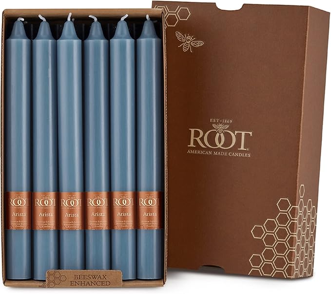 Root Candles Unscented Dinner Candles Premium Beeswax Blend Boxed Candle Set, 9-Inch, Williamsburg Blue, 12-Count