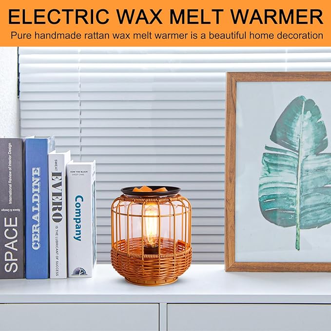 kobodon Electric Wax Melt Warmer Birthday Gifts for Women and Mom Edison Wax Warmer Fragrance Warmer for Home Office Gifts & Decor(Rattan Aroma Lamp)