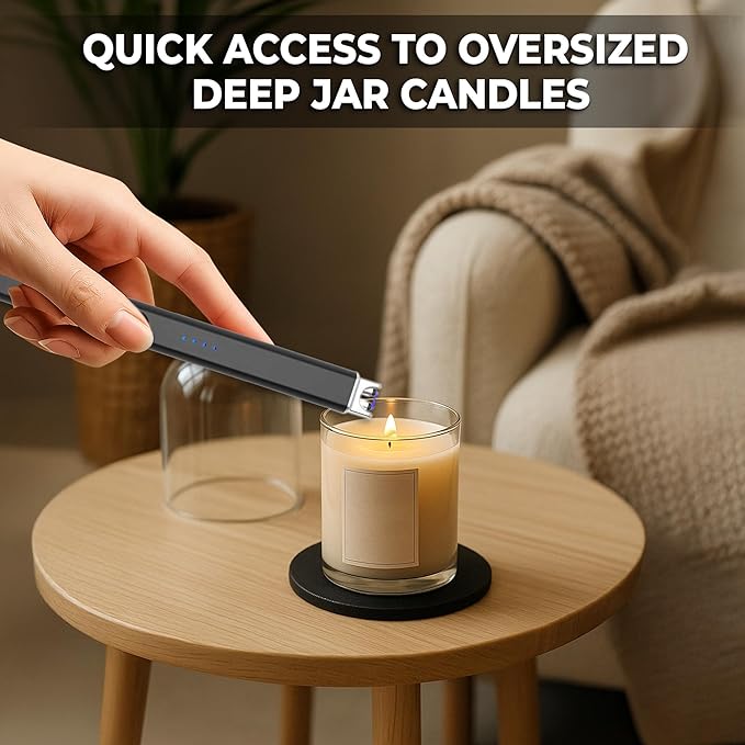 FIGHTSENSE USB Rechargeable Candle Lighter,Plasma Arc Windproof Flameless Long Electric Lighter with Safety Switch,LED Battery Display,Used for BBQ Fireplace,Camping,Stove Kitchen (Black)