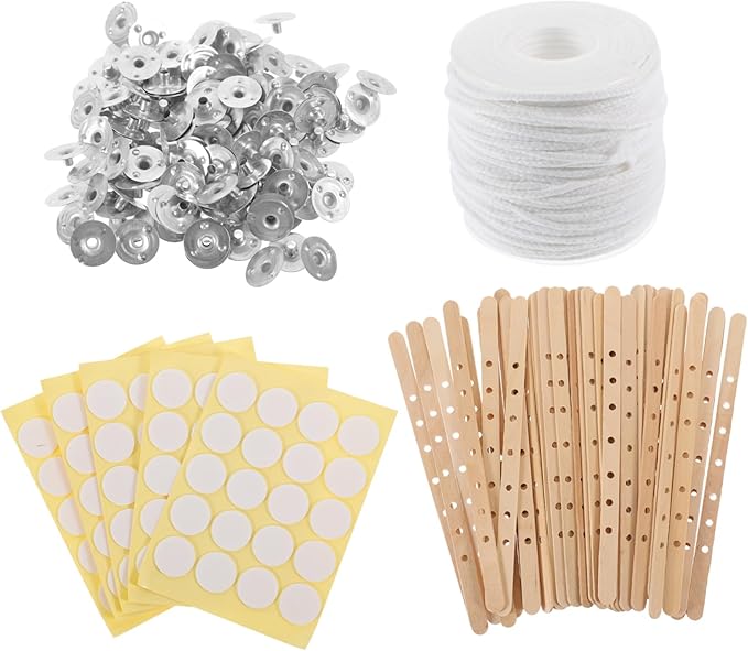 PHENOFICE 1set Candle Wick Holders with Stickers for DIY Candle Making for Easy Crafting and Labeling for Handmade and Projects