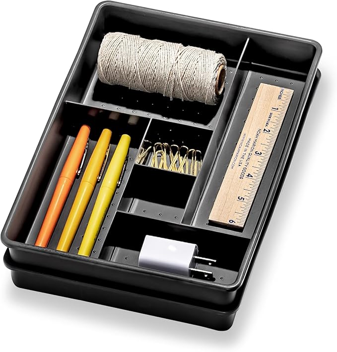 madesmart Set of 2 Plastic 6-Compartment Drawer Organizer Gadget Trays, Multipurpose Storage Bins for Drawers, Granite, 10.75 x 7.5 x 2.6 inches (Pack of 6)