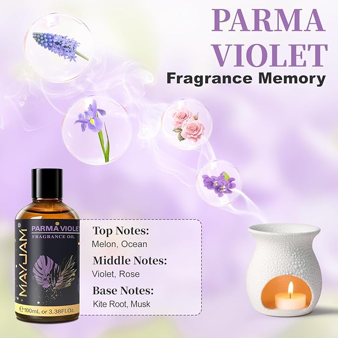 MAYJAM 100ML/3.38FL.OZ Parma Violet Fragrance Oils with Glass Dropper, Essential Oils for Diffusers for Home, Long Lasting Scented Oils for Diffusers Soap Candle Making
