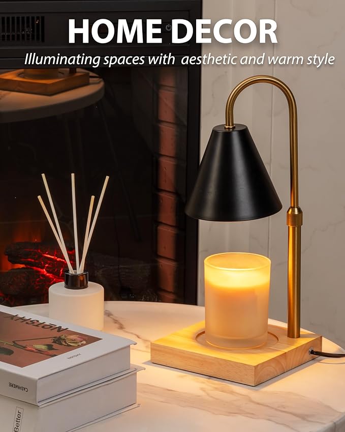 Candle Warmer Lamp with Timer & Dimmer 2 Bulbs, Home Decor Kitchen Countertop Lamp for Soy Candle, Gift for Mom Friends and New Home (Black, Mental)