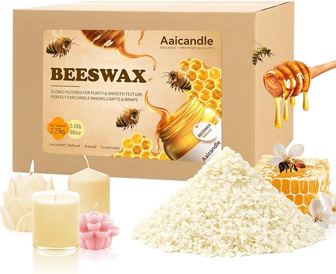 Aaicandle Beeswax Pellets 5LB (80 oz)| 100% Pure Natural Bees Wax for Candle Making | Candle Wax Beads & Bees Wax Pellets Melts for DIY Crafts and Candle Wax, Soap, Candle Making Supplies