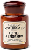 Paddywax Artisan Apothecary Scented Candle with Lid in Reusable Glass Jar, Clean-Burn Soy Candle with Approx. 54 Hour Burn Time, Vetiver & Cardamom, 8 oz.