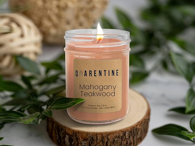 Organic Soy Wax Mahogany Teakwood Scented Vegan Candle -100% Pure Soy Wax & Essential Oils - Woodsy and Earthy Aroma - Made in USA (8oz)