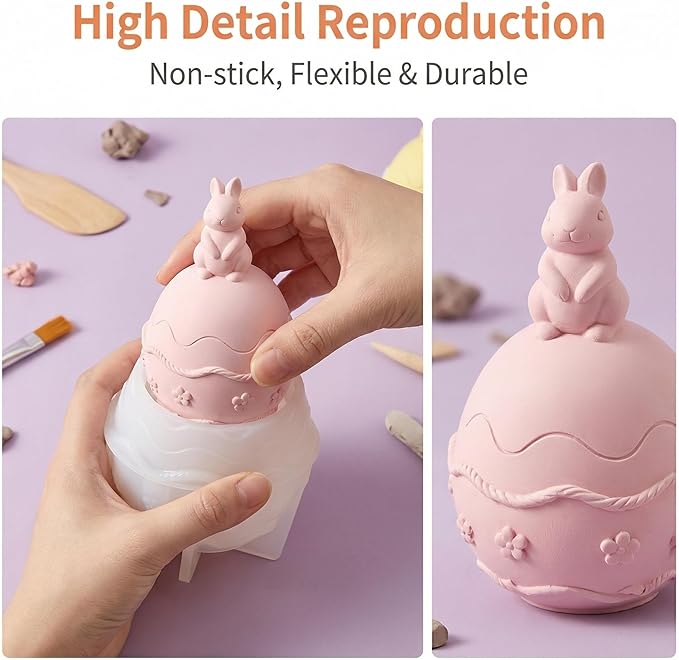 Easter Bunny Egg Candle Jar Silicone Mold, 3D Rabbit Egg Resin Mold with Base for DIY Candle Vessel, Storage Cup, Desktop Decor & Festival Craft Making