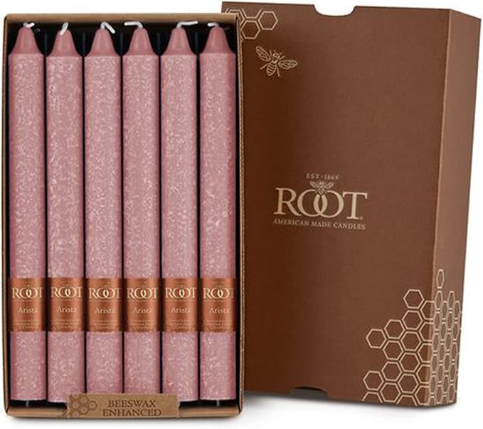 Root Candles Unscented Dinner Candles Premium Beeswax Blend Boxed Candle Set, 9-Inch, Dusty Rose, 12-Count