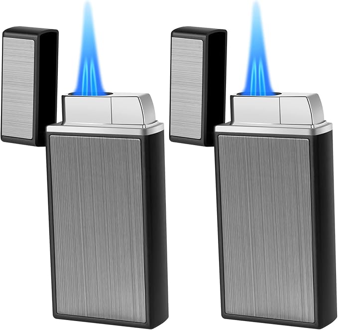 Butane Lighter, 2 Packs Dual Jet Flame Lighter Torch Lighter for Candle Hiking, Black