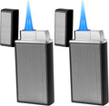 Butane Lighter, 2 Packs Dual Jet Flame Lighter Torch Lighter for Candle Hiking, Black