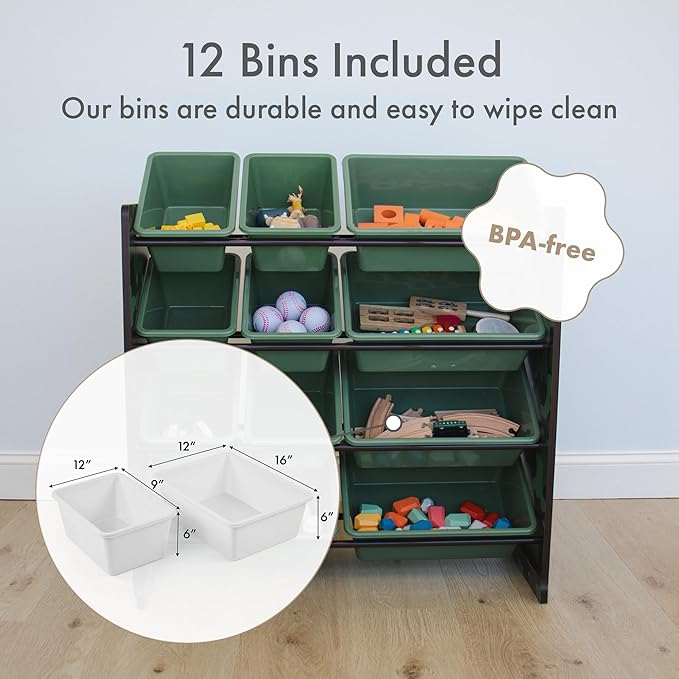 Humble Crew Kids Toy Storage Organizer with 12 Plastic Bins, Camo – Removable Bins for Playroom, Bedroom, Toddler Furniture for Boys and Girls Ages