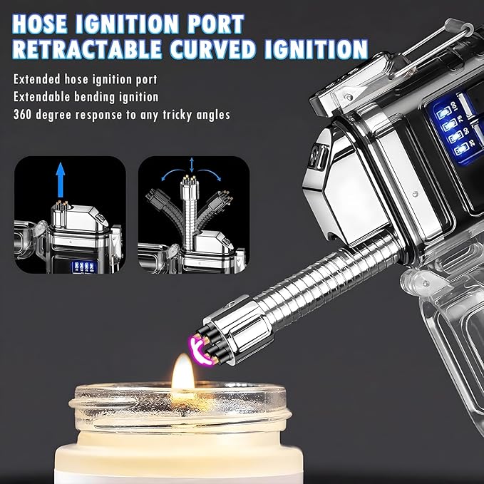 Electric Lighter with 360° Flexible Long Neck Plasma Lighters, LED Battery Display & Flashlight, USB Rechargeable Flameless Arc Windproof Lighters for Candle, Outdoor, Camping, Survival (Orange)