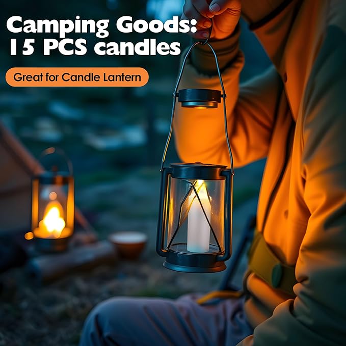 15 Pcs 15H White Paraffin Candles for Candle Lanterns, Emergency Candle for Outdoor Survival, Smokeless Long Lasting Bougie for Home Power Outages, Emergency, Survival