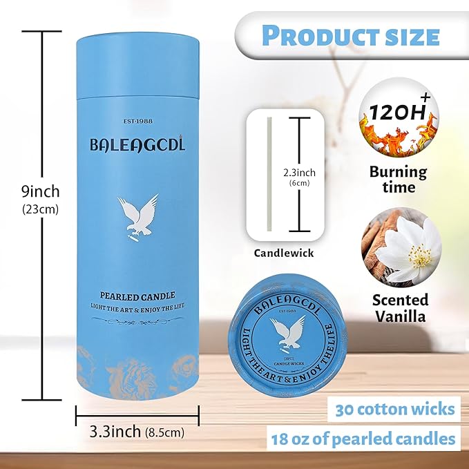 Vanilla Scented White Pearled Candle 18oz Luxury Sand Candle Granulated Wax - 30 Cotton Wicks – Wax for Candle Making Decorative Candles Smooth and Clean Burning Lasts up to 120 Hours