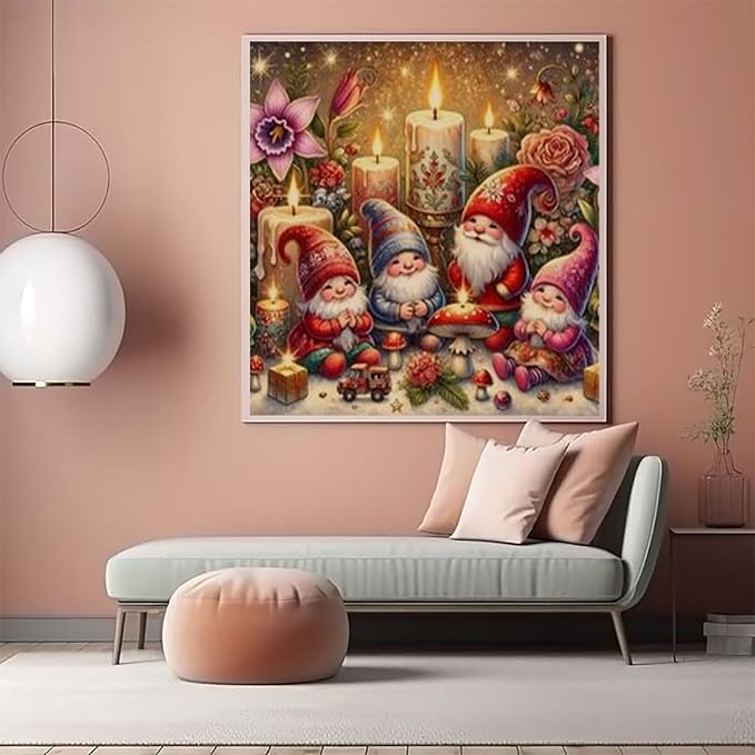 CZYWJMEI Christmas 5D Diamond Painting Kits for Adults Beginners,DIY Gnome Candles Diamond Art Kits,Full Round Drill Diamond Dot Gem Art Kits,Home Wall Decor 13.7x13.7nch