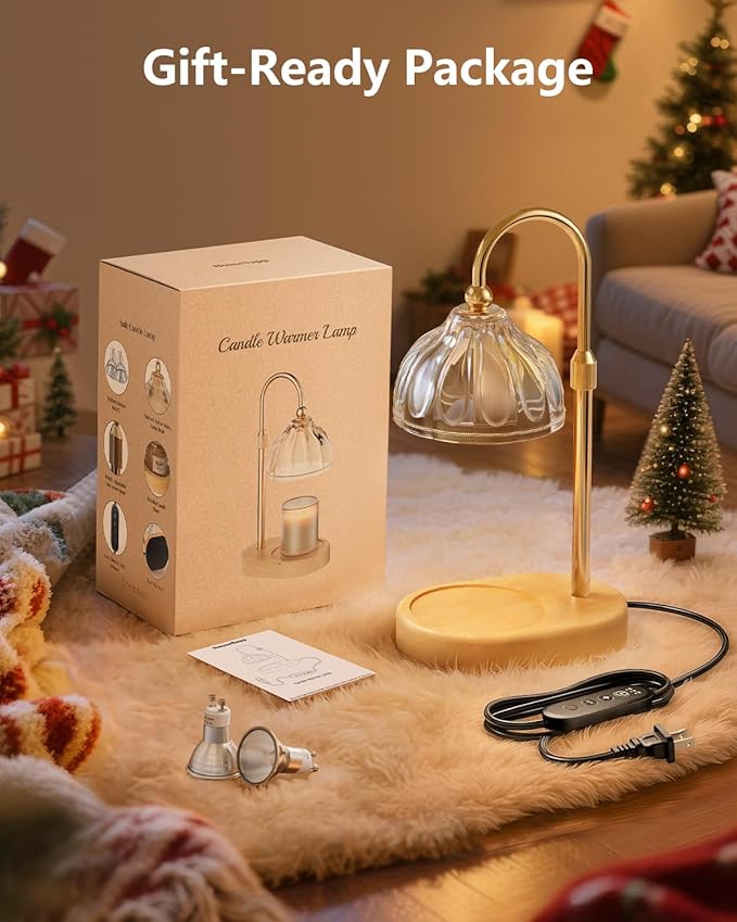 HouseSapp Candle Warmer Lamp, Wax Melt Warmer with Timer Dimmer, Height Adjustable, Clear Lampshade, Includes 2 Bulbs, Birthday Gifts for Women, Mom, Christmas, Housewarming