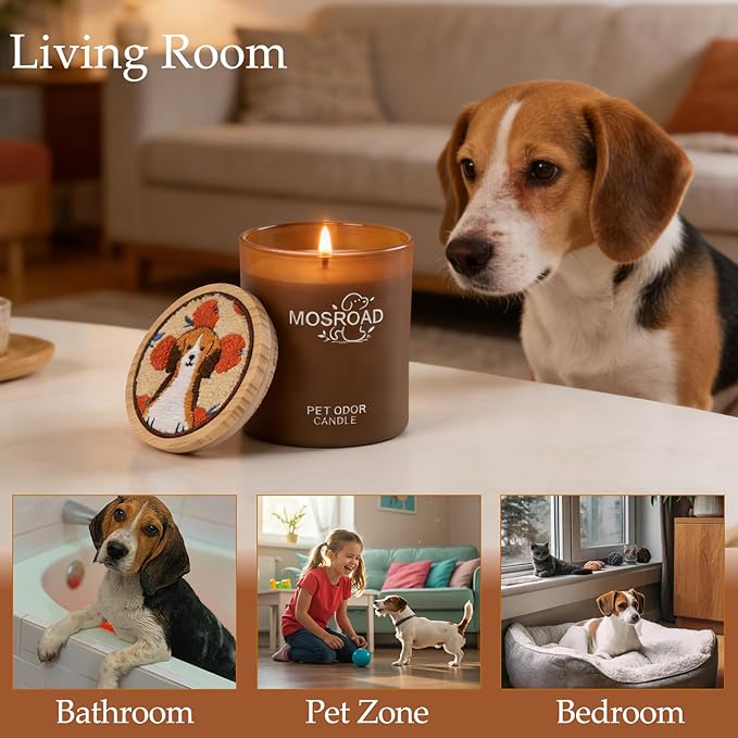 Pet Odor Eliminator Candle – Fresh Citrus, 60-Hour Long Burn Time, Plant Based Pet Safe Soy Wax Candles for Home Scented, Cat & Dog Friendly Odor Eliminating Candle Gift