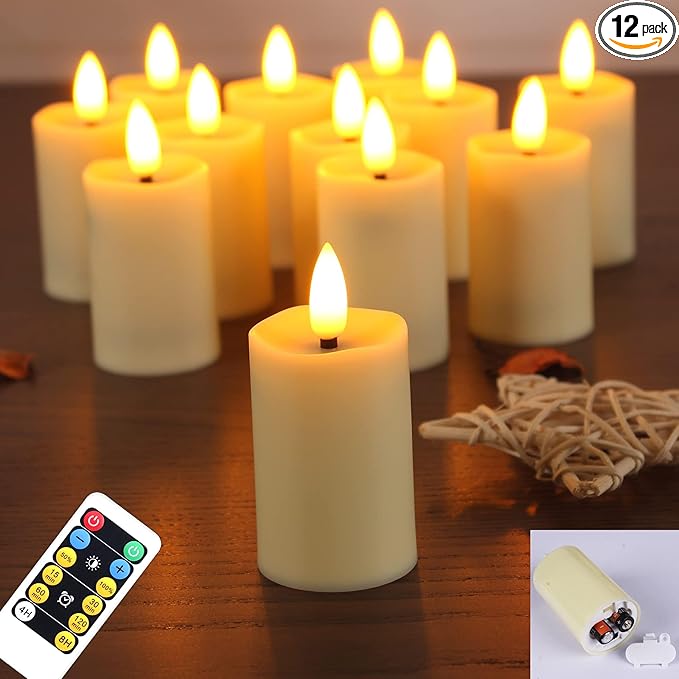 WRalwaysLX max 800hours Use 2AAA Battery (not inluded) 12 Pack Flameless Tea Light with Remote Control, LED Flickering Votive Candles, Indoor Home Decor, Dia3.8CM* H8CM,
