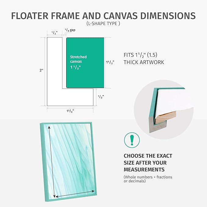 Pixy Canvas Custom Sized Floater Frame for 1-1/2 (1.5) inch Deep Canvas Paintings/Canvas Prints/Wood Canvas Panels/Wall Art/Wall Decor/Home Decor/Artwork (Chrome, Custom Size, Portrait)