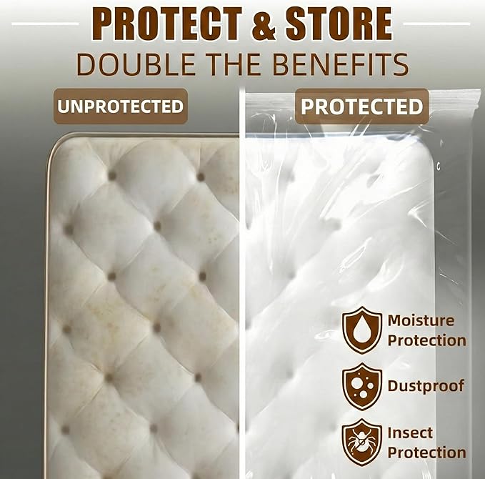 Memory Foam Mattress Vacuum Bag, Heavy-Duty Mattress Storage Bag for Moving and Transport, Mattress Compression Bag with Straps & Dual-Zip Seal (Orange Straps, Twin/Twin XL)
