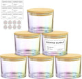 SUPMIND 16oz 3 Wick Candle Jars 6 Pack - Large Empty Iridescent Wide Mouth Glass Candle Making Jars with Bamboo Lids and Stickers and Labels, Bulk Candle Containers for Making Candles