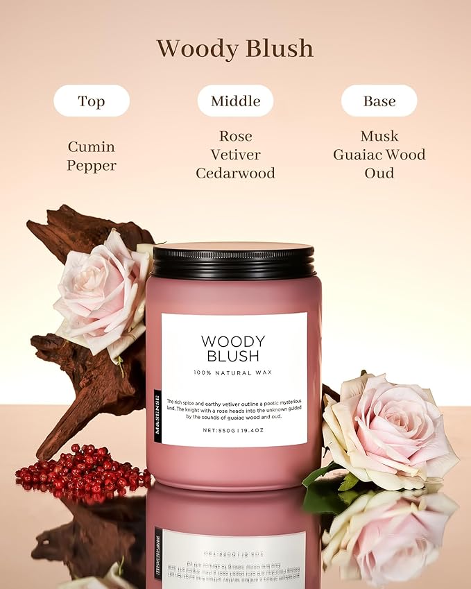 M&SENSE Large Rose Oud Soy Candles, 19.4oz Natural Soy Wax, 110-Hour Long Lasting Slow Burning, Scented Candles Non Toxic, Romantic Floral Smelling for Mom, Aromatherapy Gifts for Relaxing Spa