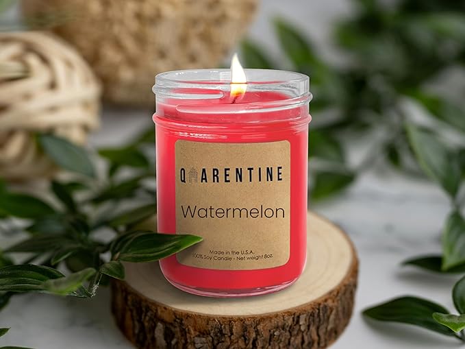Organic Soy Wax Watermelon Scented Candle - 100% Pure Soy Wax & Essential Oils - Fruity Aroma - Long Burning time and Non Toxic - Made in USA (8oz)