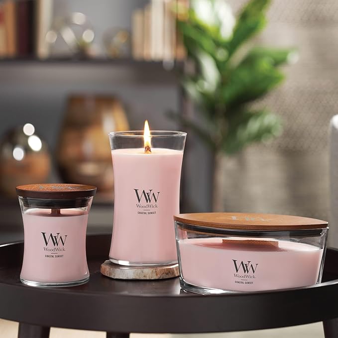 WoodWick Coastal Sunset Gifts for Women and Men, 16 oz Ellipse Candle with Crackling Wick