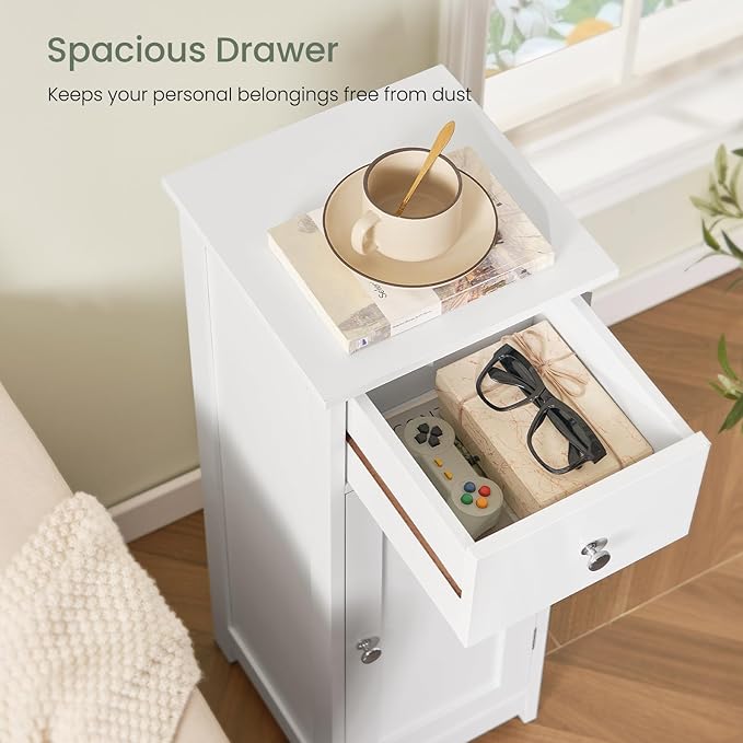 Iwell Bathroom Floor Cabinet, Small Bathroom Storage Cabinet with Drawer & Storage Shelf, Free-Standing Organizer Cabinets for Hallway/Living Room, White