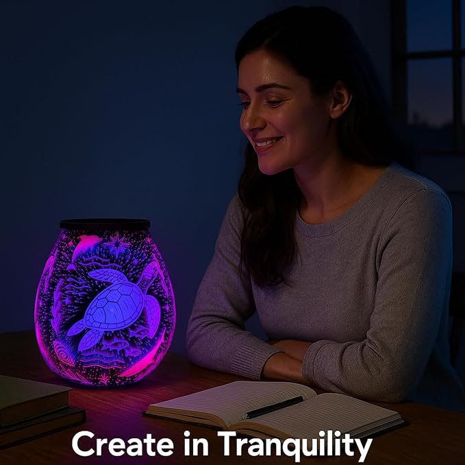Leyoue 3D Glass Fireworks Electric Wax Melt Warmer with PTC Heating Plate 7 Colors LED Changing Light Wax Burner Melter Fragrance Warmer for Home (Ocean)