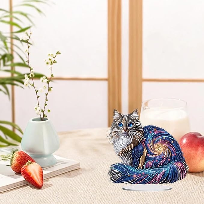 ARTopet DIY Diamond Desktop Ornament PET Irregular Shape Special Shaped Crystal Double Sided Pattern Single Sided Drill Diamond Art Painting Tabletop Home Ornaments Decor-Cat