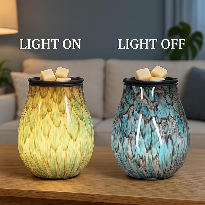 Leyoue Glass Electric Wax Melt Warmer Wax Warmer with Timer PTC Heating Plate 7 Colors LED Changing Light Wax Burner Melter Fragrance Warmer for Home (Stone Pattern)