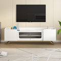 Modern Entertainment Center for TVs Up to 65”, Sleek Design TV Stand with Fluted Glass Doors and Gold Frame Base, Faux Marble Top TV Console Table for Bedroom,Living Room, 63.07 inch Length, White